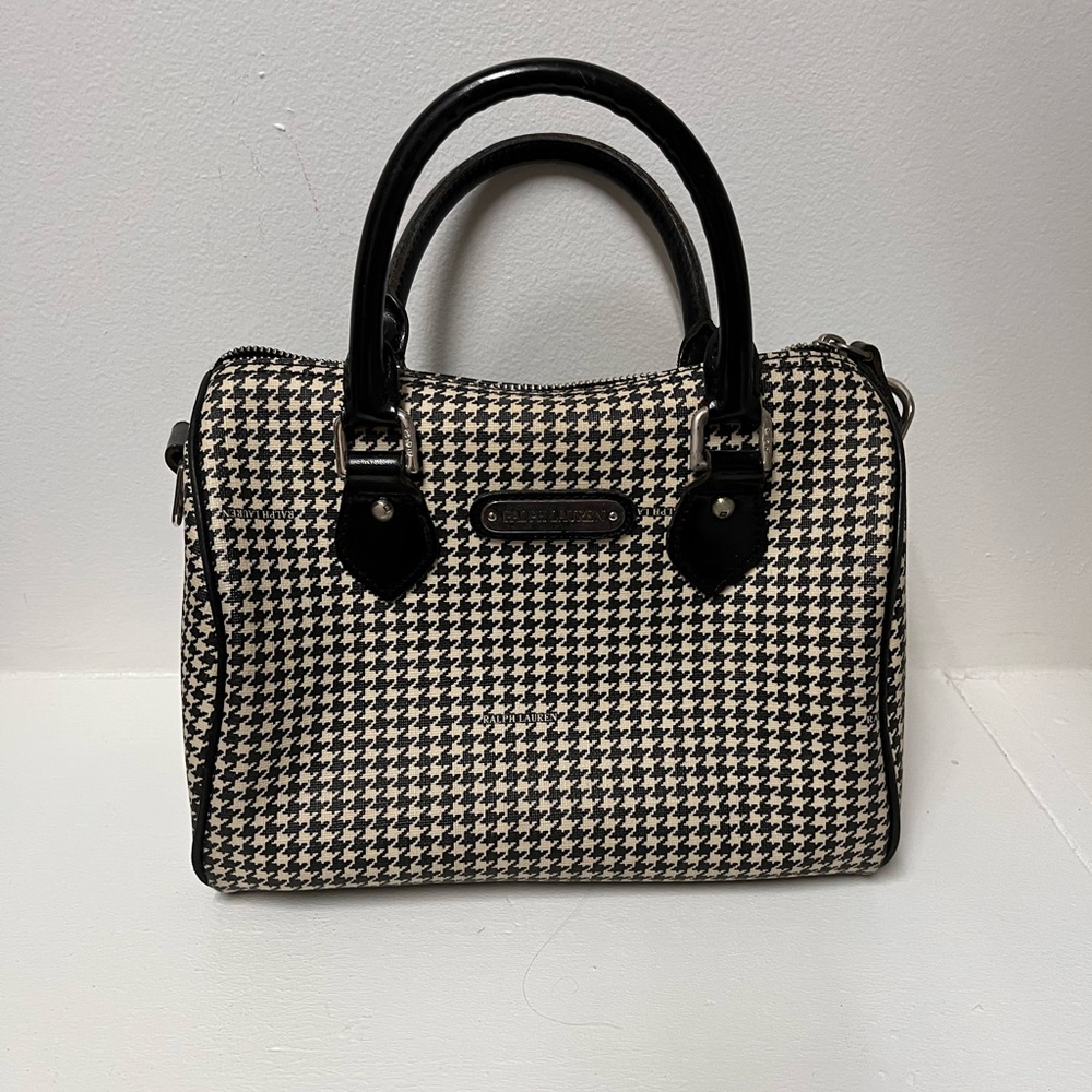 Vintage Ralph Lauren Black and Cream Houndstooth Satchel